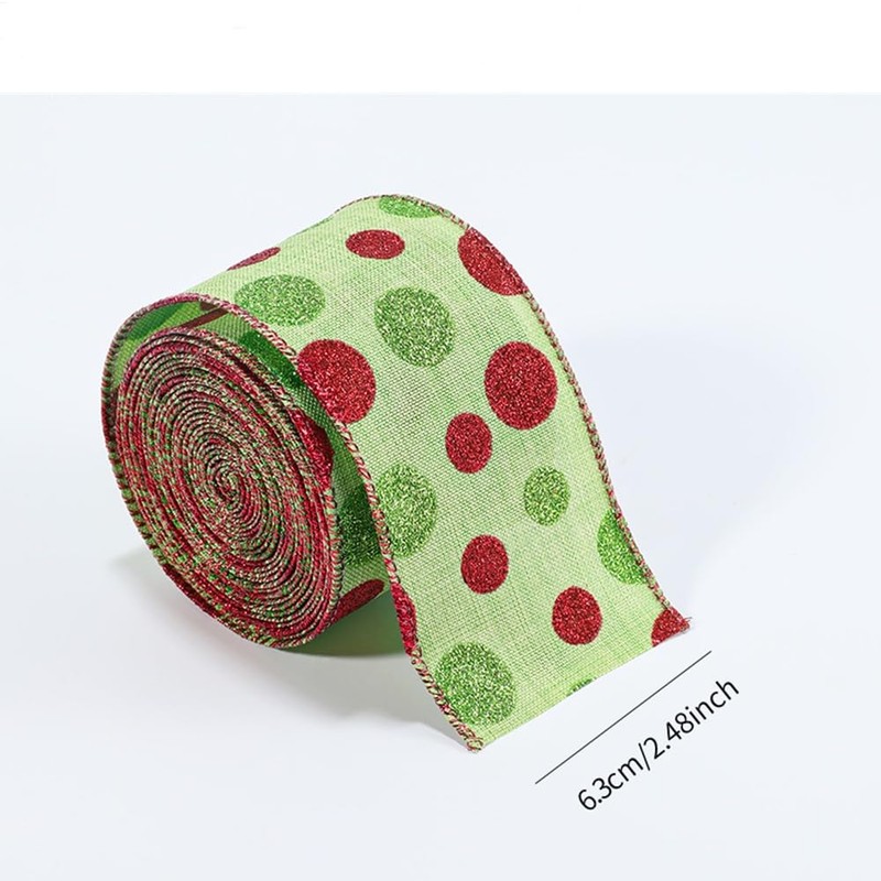Christmas Ribbon Wired 2.5 Inch Dots with Stripes 5 Yard