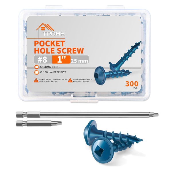 25mm Length Blue Coated, Hardened Steel Pocket Hole Screws, No.8