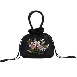 Harzio Drawstring Bag, Yukata Bag, Drawstring Bag, Yukata Bag, Women's, Handbag, Drawstring Pouch, Pouch, Small, Mini, Yukata, Bag, Bag, Fashionable, Cute, Fashionable, Cute, Dress, Kimono, Popular (Black)
