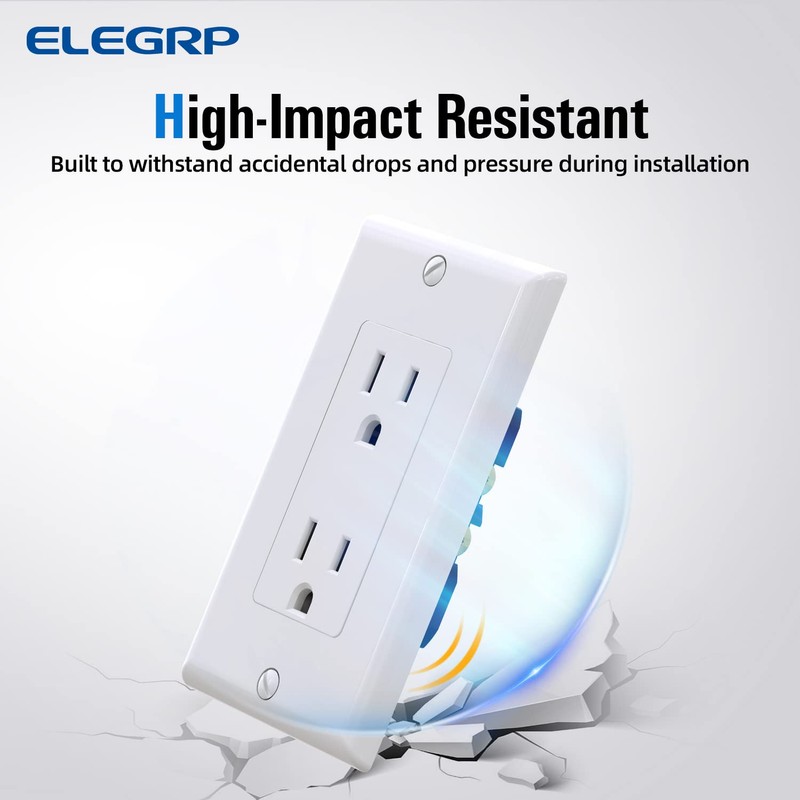 ELEGRP Glossy White Decorator Receptacle, 15A 125V Standard Electrical Wall