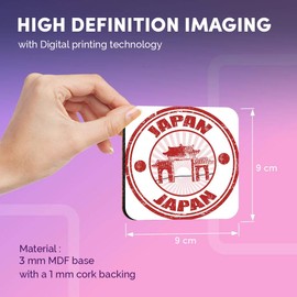 Destination Vinyl ltd Great Coasters (Set of 4) Square - Japan Pagoda Flag Japanese Drink Glossy Coasters/Tabletop Protection for Any Table Type #4098