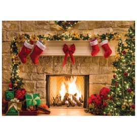 WOLADA Christmas Fireplace Backdrop Christmas Backdrops for Photography Holiday Backdrops for Photoshoot 7x5FT 11209