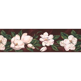 CONCORD WALLCOVERINGS ™ Wallpaper Border Floral Pattern Magnolia for Living Room Bedroom, Pink Green Burgundy, 7 Inches by 15 Ft WT1017B