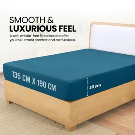 Utopia Bedding Fitted Sheet Double, Denim Blue - Deep Pocket 14 inch (35 cm) - Easy Care - Soft Brushed Microfibre Fabric - Shrinkage and Fade Resistant - Bottom Sheet