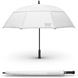 Weatherman Umbrella - Stick Umbrella - Windproof Umbrella Resists Up to 55 MPH Winds - (White)