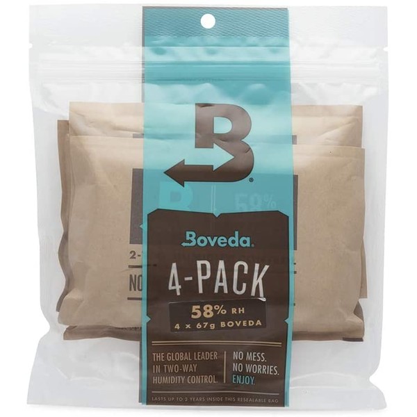 Boveda 58% RH 2-Way Humidity Control | Size 67 in 4-Count Resealable Bag