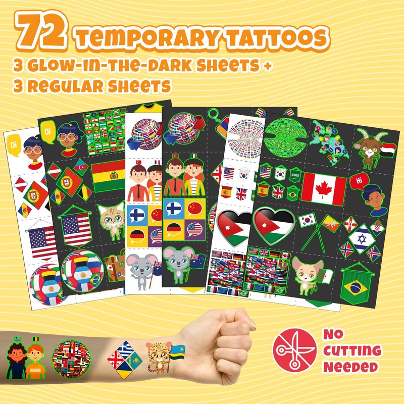 96 PCS World Flag Party Favors – 72 Pre-Cut Temporary