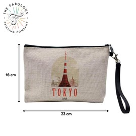 Tasche aus Leinen – Tokyo Japan Illustration Stadt Reise Urlaub – Kosmetiktasche aus Leinen – Geldbörse – 15 x 10 cm, leinen, 23.5 x 15 cm, Kosmetiktasche