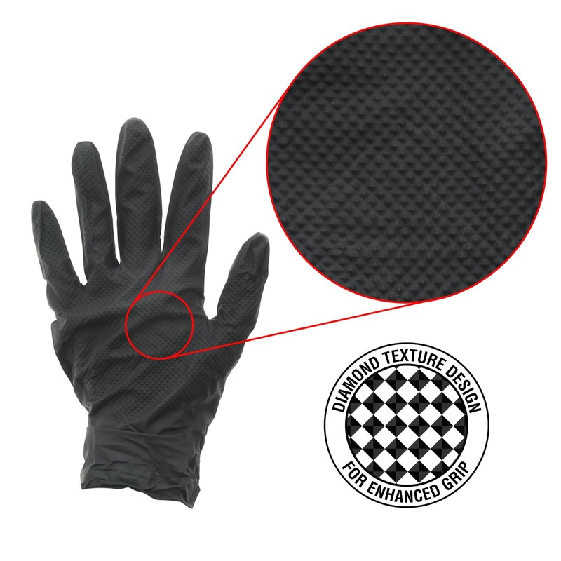 Masterpart Raised Diamond Grip Non Slip Chemical Resistant Black Nitrile