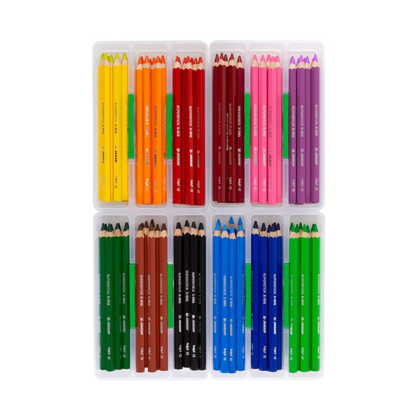 JOLLY X-Big Premium Jumbo Colored Pencils with Stackable Kindergarten Tote Box; 96 Pcs (8 each of 12 primary colors), Perfect for Group Projects, Classrooms, Special Needs, Art Therapy, Pre-School