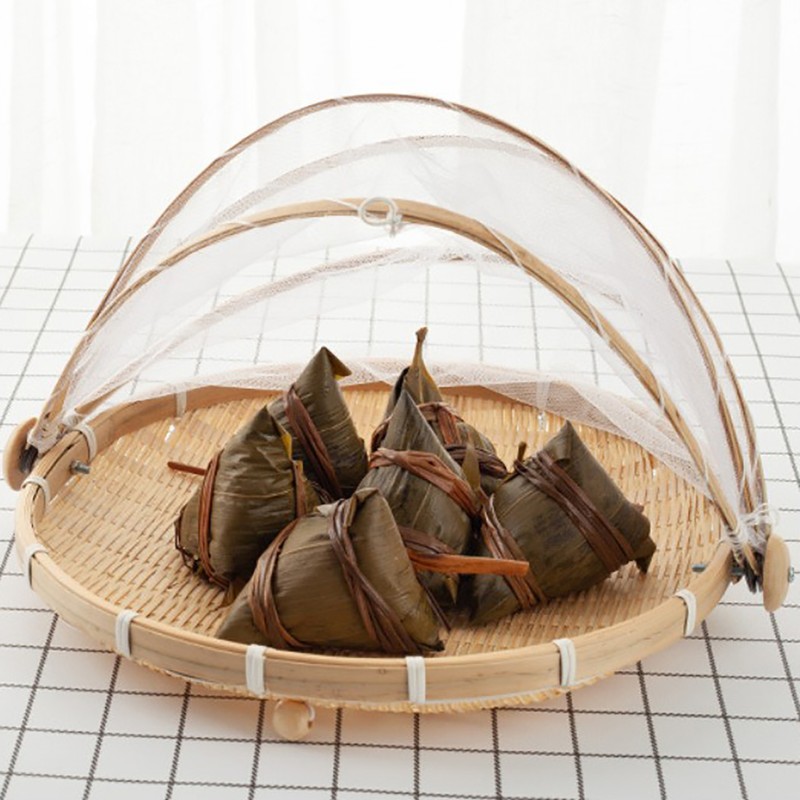 Bamboo Food Serving Tent Natural Handcraft Tray Mesh Food Storage