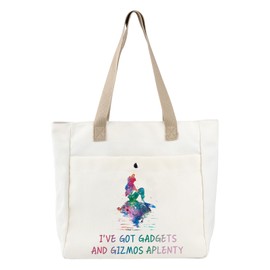 BDPWSS Mermaid Ariel Tote Bag - 'I've Got Gadgets and Gizmos Aplenty' - White - Zipper Closure - Medium - Unisex-Adults