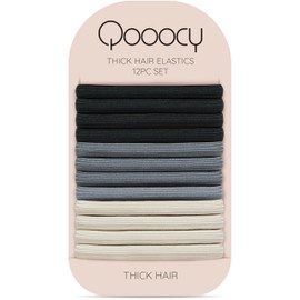 Qooocy 8MM No-Slip Women Hair Ties for Thick & Curly Hair, 12 Pcs, Monochrome