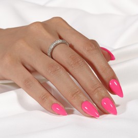 SXVME Neon Pink Press On Nails Almond - Summer Press On Nails Medium Stiletto, Opaque Solid Hot Pink Fake Nails with Glue, Fit Perfectly, Reusable Soft Gel Stick on Nails for Women, 24 Pcs