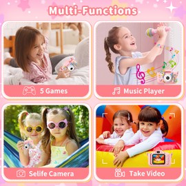 PHNIXGAM Pink Unicorn Kids Camera, Digital Camera for Toddler Boys Girls Children Selfie Camera Toy with 2 Inch Screen, 32GB Card for Age 3-12 Birthday (A Pink Unicorn)
