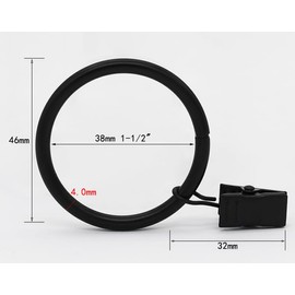 50 Pack Metal Curtain Rings with Clips with 5 Extra Clips Thick Heavy Duty for Drapes Shower Living Room Curtains (Black, 1.5")