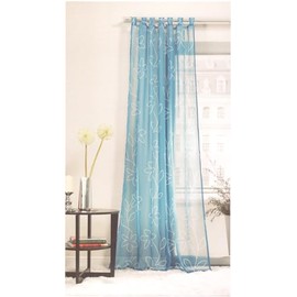Ready-to-Use Tab-Top Curtain with Tabs Transparent Flowers 140 x 245 cm 1 Piece Blue with Flowers