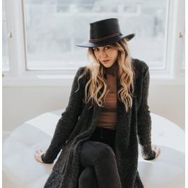 American Hat Makers Midnight Rider Bravo Outback Leather Hat for Men and Women — Black Finished, 2X-Large