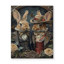 Easter Canvas Wall Art Decor Framed Painting - 20X24 inch Vintage Easter Bunnies, Victorian Style Rabbit Artwork, Animals Painting Picture Wall Decoration, Ideal Gifts for Friends or Family