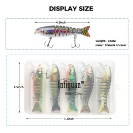 Infiquan Sinking Fishing Lures for Pike Perch Catfish kit for freshwater salt water, Life-like sea fishing tackle baits, 5pcs 4.3 inch big fishing spinners