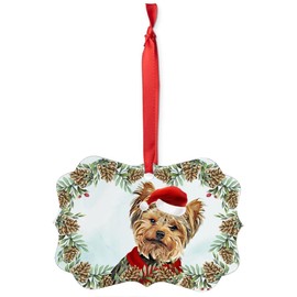 Blue Golden Yorkshire Terrier Christmas Ornament 2024 Benelux Aluminum Holiday Decoration with Pinecone Red Scarf Santa Hat Winter Home Decor Gifts for Dog Lovers