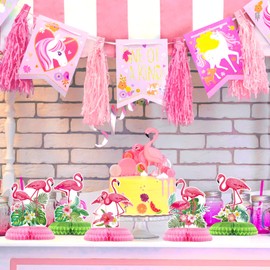 9 Pcs Flamingo Centerpieces for Tables Hawaii Luau Honeycomb Centerpieces Flamingo Party Decorations Tropical Aloha Party Table Toppers for Kids Flamingo Birthday Party Supplies Table Decorations