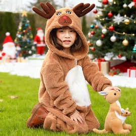 Moerstar Santa Reindeer Cosplay for Kids, Cute Santa Costume, Santa Claus Fluffy Costume, Pajamas, Roomwear, Large Sizes, Performance Costume, Event, Party, Cultural Festival, New Year's Party, for