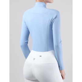 Harrison Howard Women's Horse Riding Shirts Long Sleeve Rider Top Stand Collar with Embroidery Equestrian Show Shirts,Ice Blue,Medium