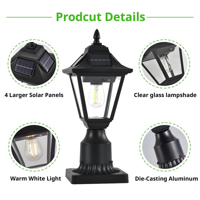 TPSHPTS Solar Post Lights, Outdoor Solar Lamp Post Light with