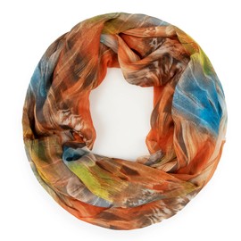 Gloop Loop Tube Scarf for Women Scarf Silky Airy Light with Colourful Pattern Print, Orange/yellow/light construction
