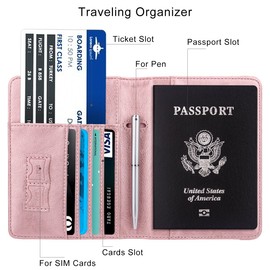 WALNEW 2 Packs Passport Holder for Travel, RFID Passport Cover Wallet for Women Men, PU Leather Passport Book Card Holder Case with Pen, Travelling Essentials for Flying