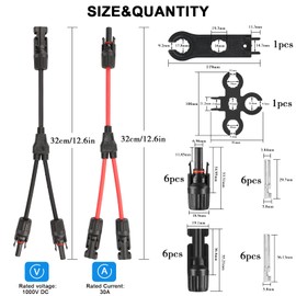DERUXI Y Branch Parallel Connector MMF+FFM(1 Pair), 6 Pairs of Solar Panel Cable Connectors Male/Female with IP68 Waterproof, 2Pcs Solar Panel Tool Spanner for Parallel Photovoltaic Connection