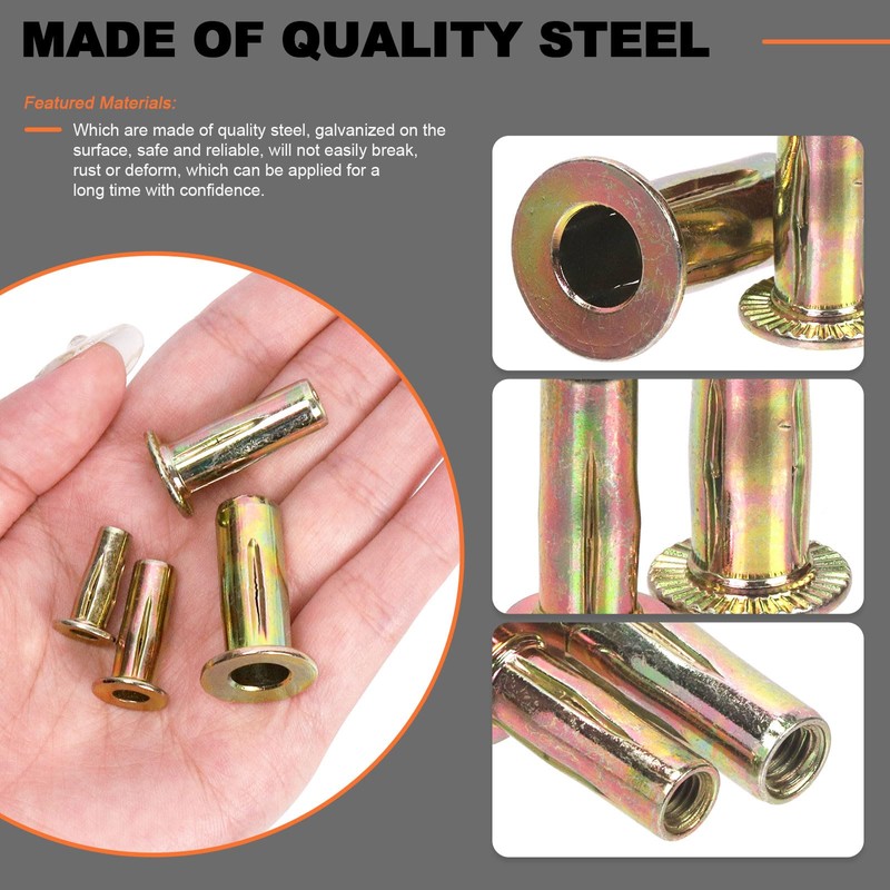 Tanstic 26Pcs M8 Multi-Grip Rivet Nut Kit, Zinc Plated Carbon