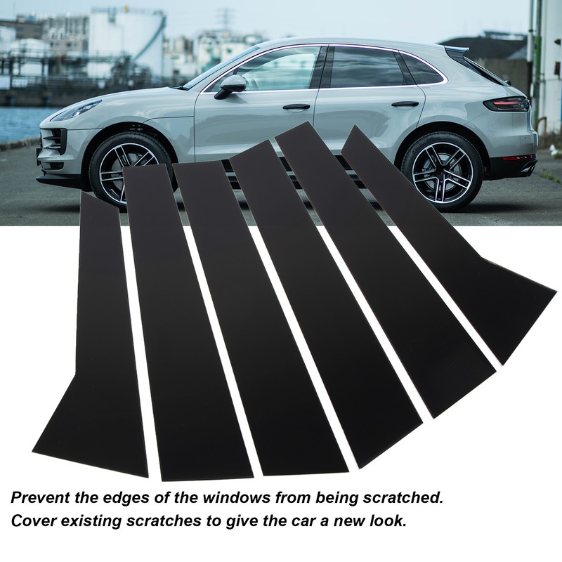 6Pcs B Pillar Posts Trim Glossy Black Exterior Window Decal
