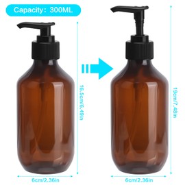 4 Pieces Empty Shampoo Bottles, 300ml Soap Pump Bottle Dispenser, Refillable Lotion Bottle with 6 Waterproof Labels, Brown Empty Press Pump Bottles for Lotion, Shampoo