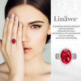 Linawe Silver Birthstone Adjustable Rings for Women, Ruby Red Chunky Rings, Oval Fake Imitation Diamond Crystal Gemstone Rhinestone Cubic Zirconia Rings, Statement Costume Ring
