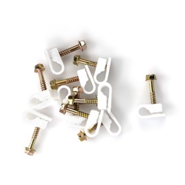 THE CIMPLE CO Ribbed Plastic Conical Anchors and White Cable Screw Clips - for Concrete, Stucco, Brick, Drywall, and Similar - Kit of 50 Screw Clips, and 50 Anchors