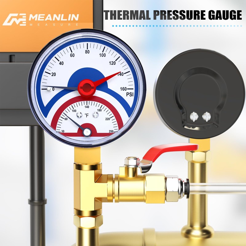 MEANLIN MEASURE 0-160Psi Thermal Pressure Gauge,0-250℉ 1/4" NPT 2.5" FACE