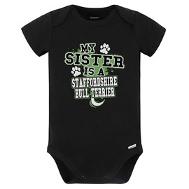 Really Awesome Shirts My Sister Is A Staffordshire Bull Terrier Funny Baby Bodysuit (Black), 24 Months Black