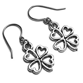 [Happy New Earrings] Hypoallergenic Dangle Earrings Titanium Steel Hooks Metal Clover Motif Symbol Of Good luck