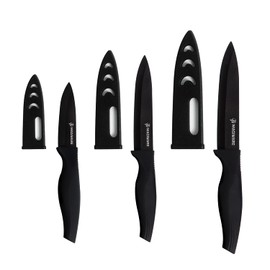 Magiware 6-Piece Paring Knife Set with Sheaths-Ceramic Blade Sharp Rust Proof Stain Resistant (include 5inch Utility Knife, 4inch Fruit Knife,3inch Paring Knifes)-Black (win0529)