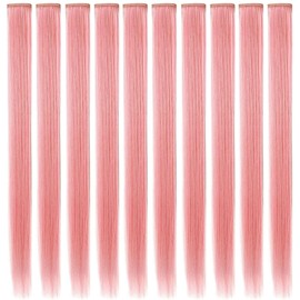 MOSCSMDY Pack of 10 Hair Extensions for Girls, Wig Pieces, Clip-In Coloured Hair Extensions for Adults, Colourful Hairpieces, Party Highlights, Multiple Colours (Pink Smoke)