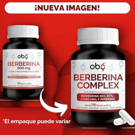 Berberina HCl Pura 120 caps Potenciada con Piperina y Cúrcuma | Ingredientes Naturales Premium | Suplemento Alimenticio Oby Berberine Complex Alta bio