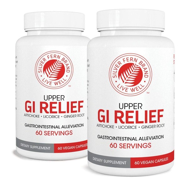GI Relief - Natural Herbal Supplement - Reduce Gastrointestinal Discomfort, Acid Indigestion, Heartburn & More… (2 Bottle - 120 Capsules - 60 Day Supply)