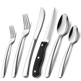HaWare 48-Piece Heavy Duty Silverware Set for 8, Stainless Steel Cutlery Flatware Set with Thick Steak Knives, Fancy Eating Utensils For Home Wedding Party, Include Knife, Fork, Spoon, Dishwasher Safe