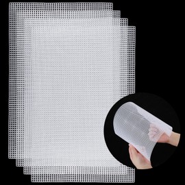 FINEPOTY 4 Pieces 4 Count Plastic Mesh Canvas Sheets for Embroidery, Plastic Needlepoint Canvas, Fursuit Eye Mesh for Crafts DIY, Knit Crochet Projects (White, 1.8×7.9inch)