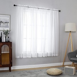 Chyhomenyc Cortinas Blancas Transparentes de 137 cm de Largo, 2 Paneles, Cortinas Cortas de Gasa para Comedor, Ventanas pequeñas, baño, Sala de Estar, Dormitorio, 106 cm de Ancho x 137 cm de Largo, 2