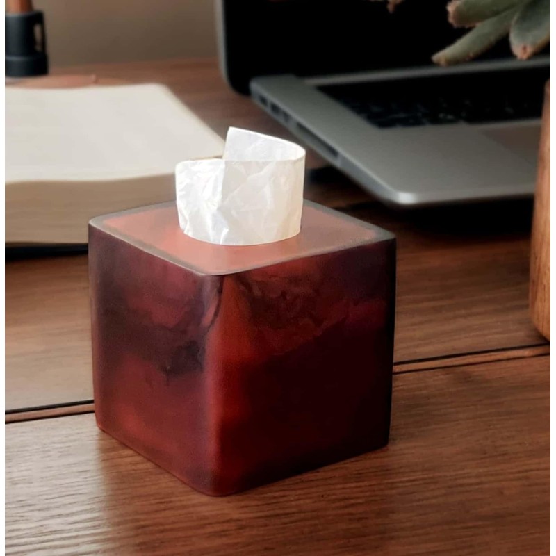 Smooth Tortoiseshell Finish Facial Tissue Box Cover - Brown Resin
