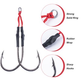 Goture Jigging Double Fishing Assist Hooks Size 7/0,8/0,9/0,10/0 Vertical Jigging Lures Jigs Slow Fast Fall High-Carbon Steel Hooks Black 20pcs