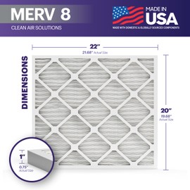 BNX TruFilter 20x22x1 Air Filter MERV 8 (6-Pack) - MADE IN USA – Dust & Pet Defense Electrostatic Pleated Air Conditioner HVAC AC Furnace Filters for Dust, Pet, Mold, Pollen MPR 600 – 700 & FPR 5